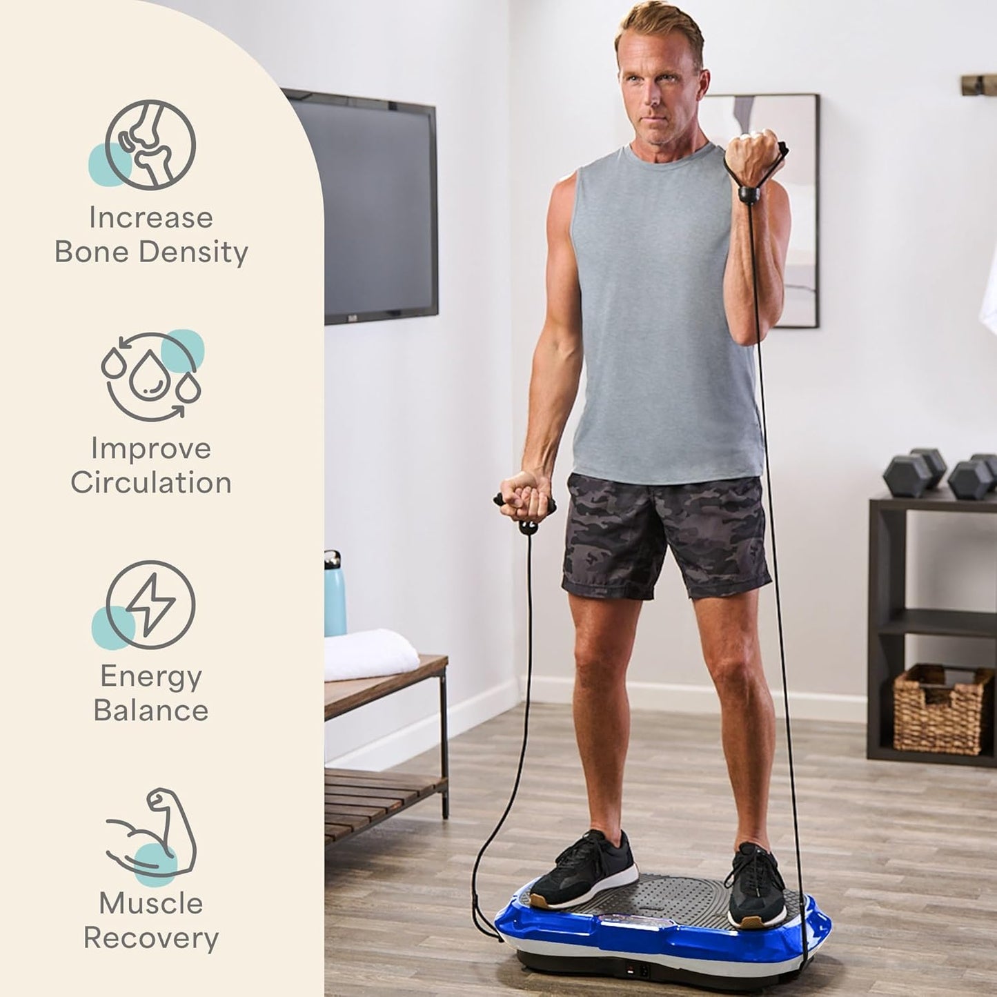 Vibration Plate Exercise Machine Silver- Whole Body Workout Vibration Fitness Platform W/ Loop Bands - Home Training Equipment - Remote, Balance Straps, Videos & Manual